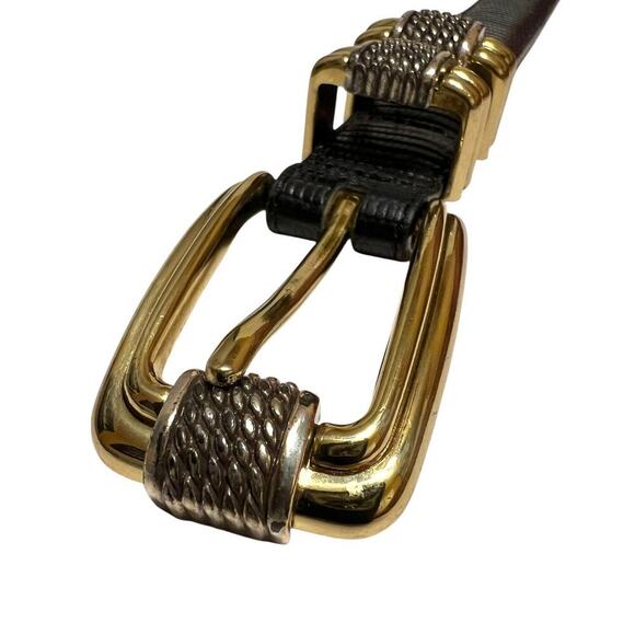 BRIGHTON Thin Leather Belt with Gold & Silver Buckle Womens Sz 28 = Small - Picture 5 of 9